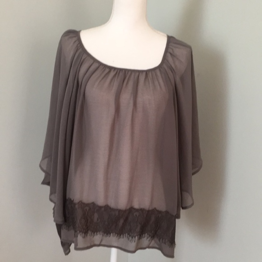Grey sheer top with‎ lace by Hazel